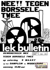 feb 1985: Fusie Atoomalarm, Onderstroom en LEK-bulletin; Moerdijk; Demonstreer mee tegen Borssele twee; Filippijnen atoomvrij; AKB België; Kalkar; boekrecensie
