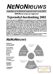 Jrg 3 nr 1, maart 2002: Tsjernobyl-herdenking 2002; UF6 via spoor?; Uranium-conferentie; verslag Nooit Meer Tsjernobyl 2001; nucleaire en militaire verwevenheid Twente